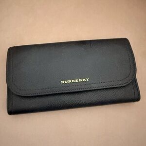 Burberry Black Leather Wallet with Gold Logo